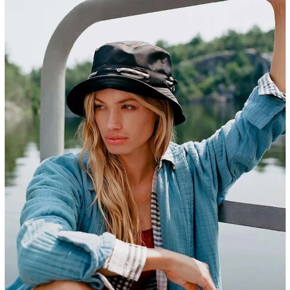 ANTHROPOLOGIE Nylon Sport Drawstring Bucket Hat Black